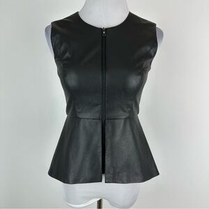 BCBG MAXAZRIA Black Vegan Leather Zip Front Peplum Top Size XS